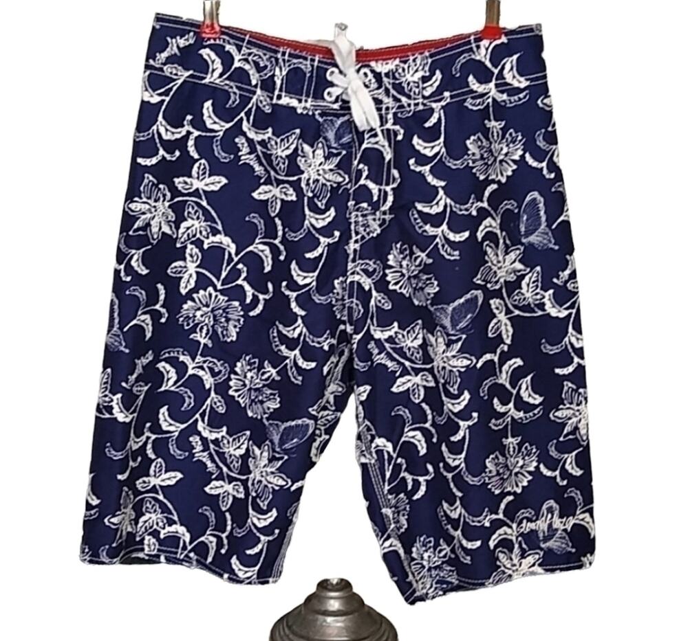 Island Haze 30" Waist Approx Mens Small Board Shorts Blue & White Hawaiian Print